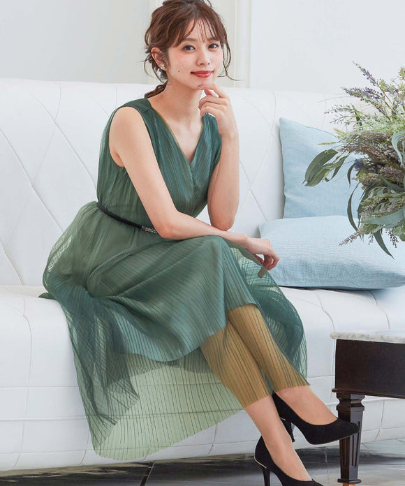 niana グラデーションチュール ロングドレス ダークグリーン