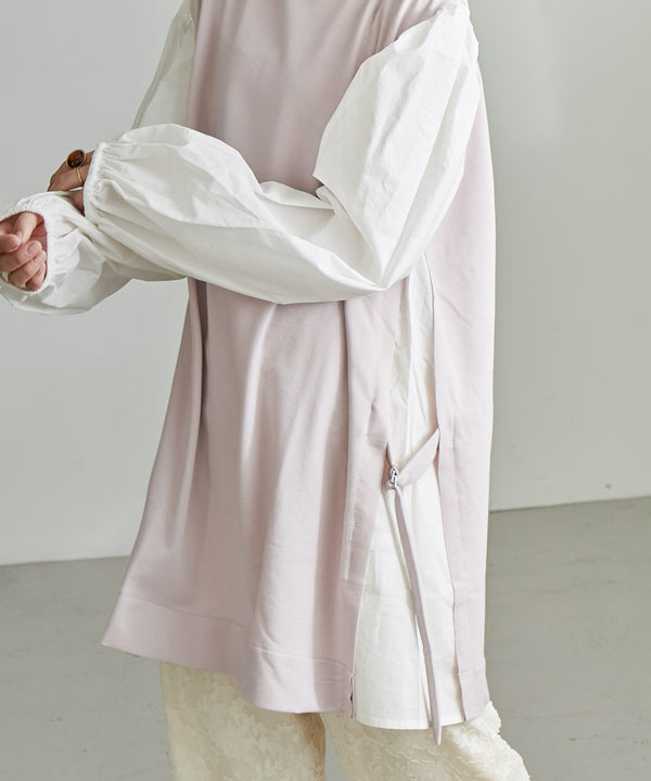 Fashion Letter サイドシャツ異素材レイヤードチュニック ラベンダー