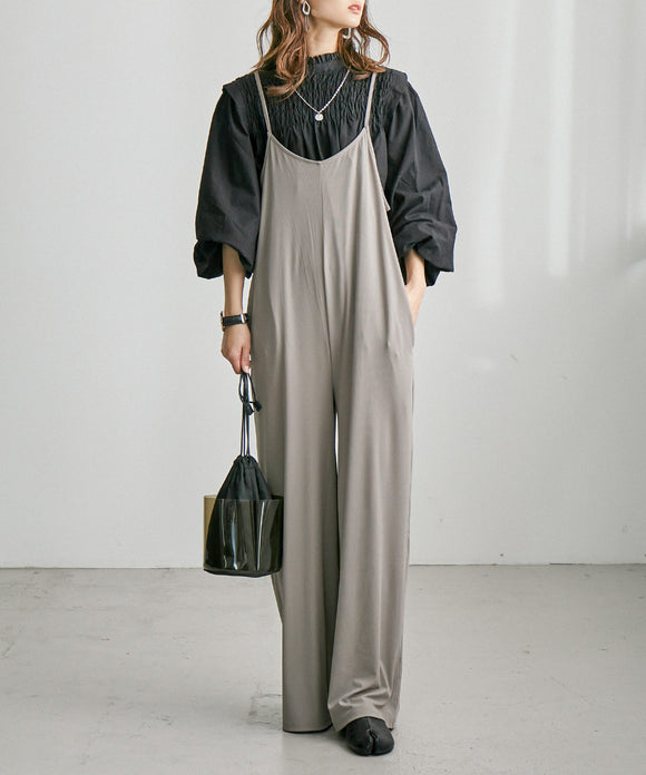 Fashion Letter ストレッチキャミワイドサロペット グレージュ