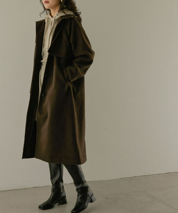 Fashion Letter フェイクウールスタンドカラーコート ブラウン
