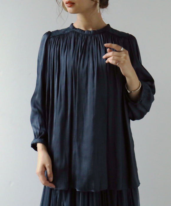 Fashion Letter ヴィンテージサテンブラウス アッシュネイビー
