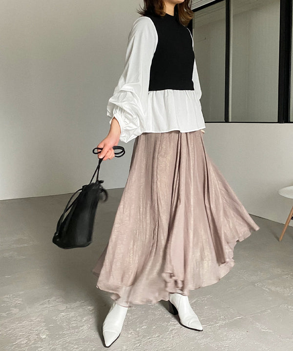 Fashion Letter 光沢シアースカート チョコレートブラウン