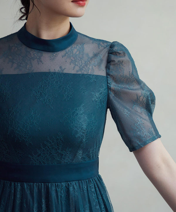 niana バックサテンジョーゼット×ラッセルレースドレス