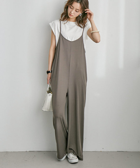 Fashion Letter ストレッチキャミワイドサロペット モカ