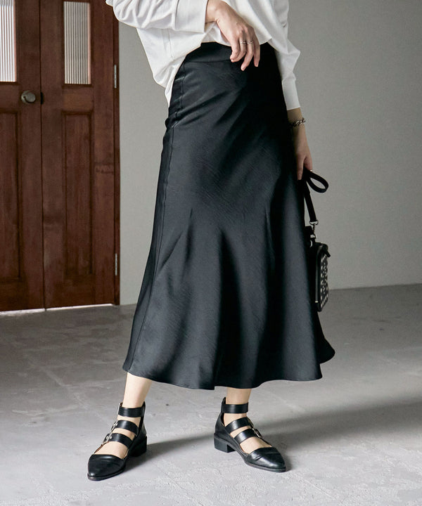 Fashion Letter サテンマーメイドスカート ブラック