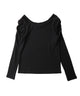 Fashion Letter カットリブパフショルダーカットソー ブラック