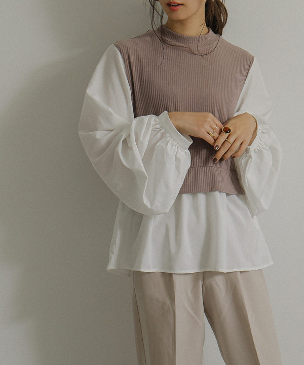 Fashion Letter ニットドッキングブラウス モカ