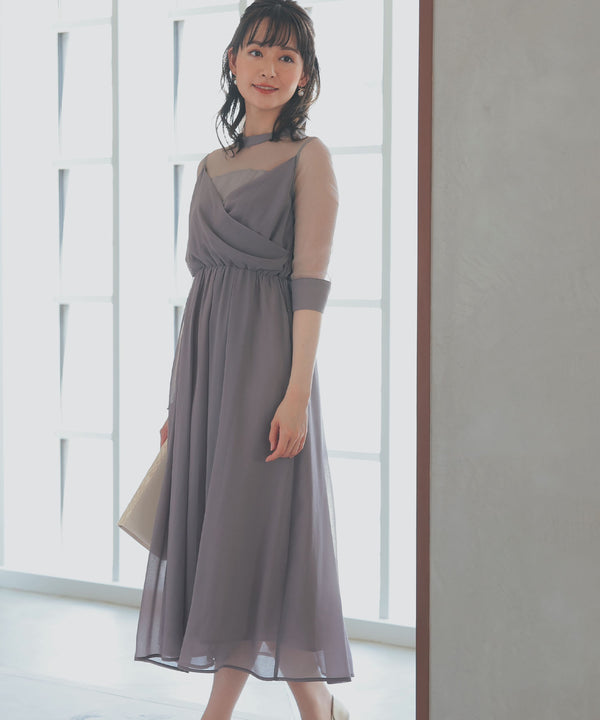 niana ラメチュール使いドレス グレージュ