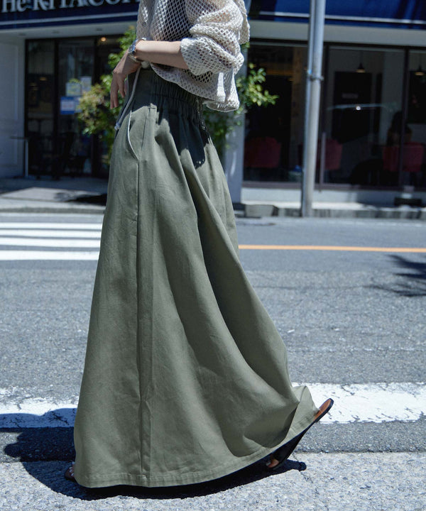 Fashion Letter バックシャーリングベルトAラインスカート カーキ
