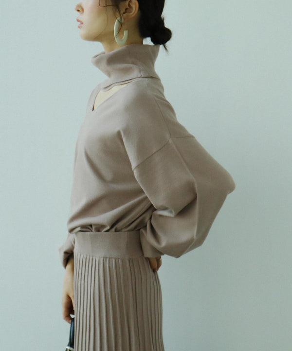 Fashion Letter オフタートルオープンネックニット モカ