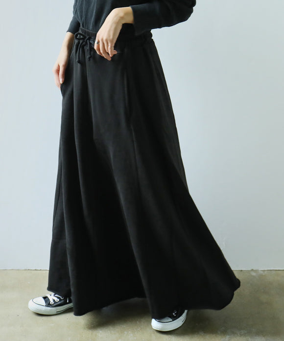 Fashion Letter スウェットフレアスカート ロング ブラック