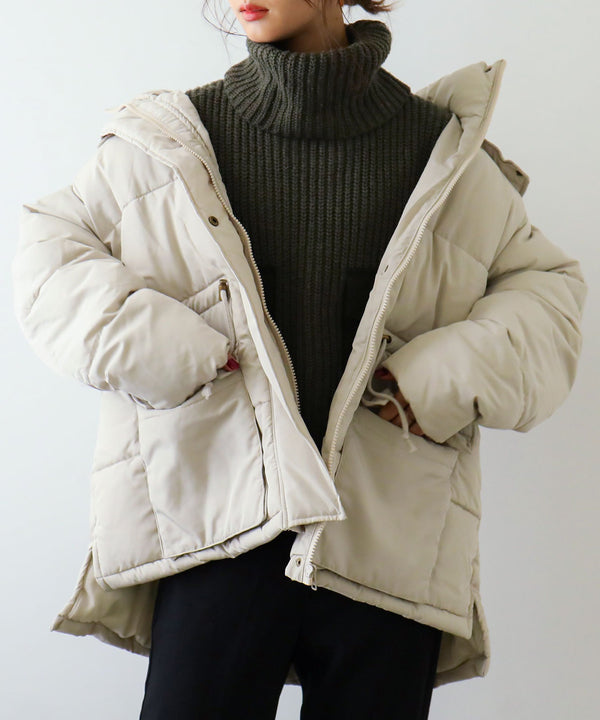 Fashion Letter ファイバー ダウンジャケット オフホワイト