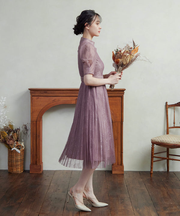 niana バックサテンジョーゼット×ラッセルレースドレス ピンク