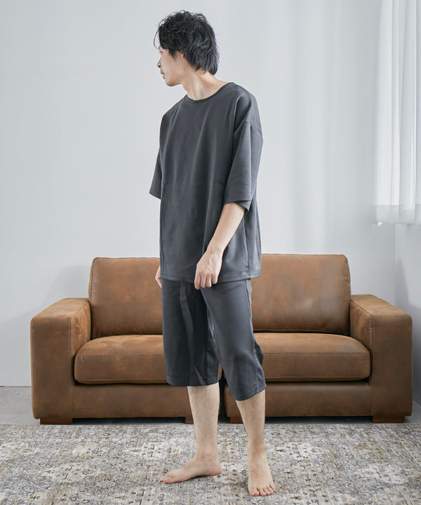 Fashion Letter ダンボールニット　5分袖ハーフパンツ上下セットアップ チャコール