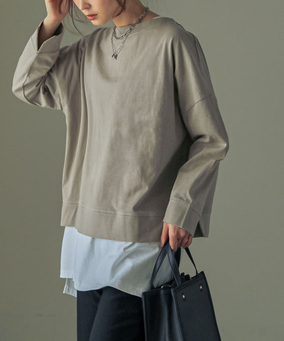 Fashion Letter 2wayフロントドロップショルダーカットソー グレーベージュ