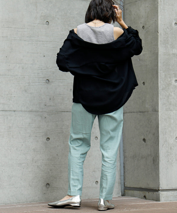 Fashion Letter ワッフルタンクトップ 杢グレー