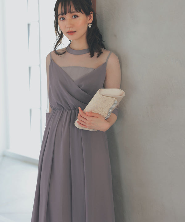 niana ラメチュール使いドレス グレージュ