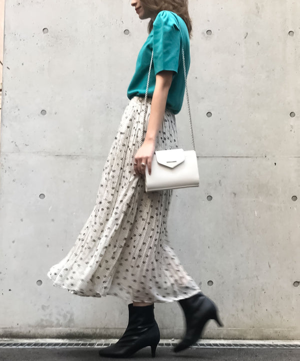 Fashion Letter 花柄消しプリーツスカート ドット×花柄ホワイト
