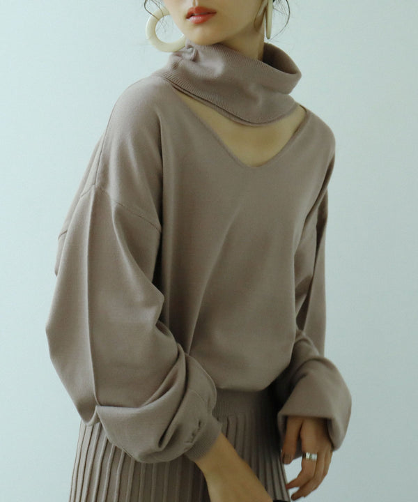 Fashion Letter オフタートルオープンネックニット モカ