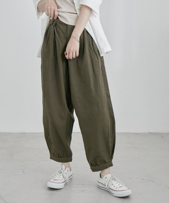 Fashion Letter タック入りアラジンパンツ カーキ