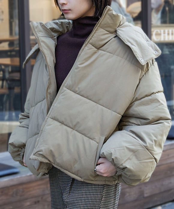 Fashion Letter ファイバーダウンフーディジャケット グレージュ