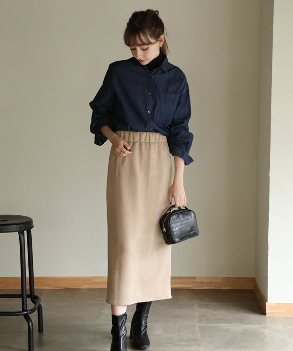 aity カットスエード ZIPナロースカート グレージュ
