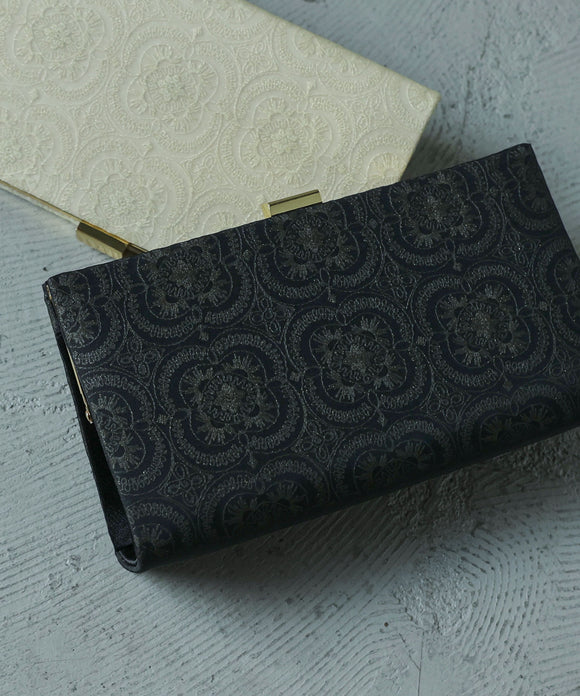 niana 幾何学ラメレース×オーガンジークラッチバッグ ブラック