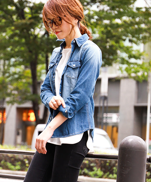 Fashion Letter デニムシャツ ネイビー