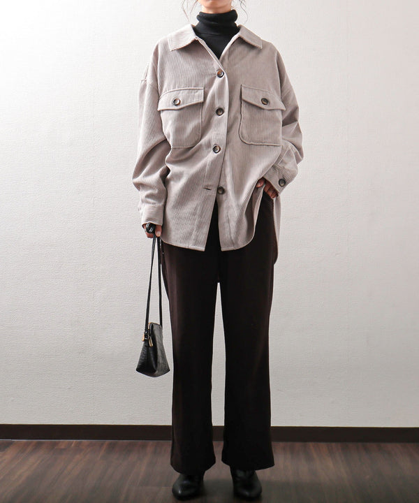 Fashion Letter CPO コーデュロイシャツジャケット グレージュ