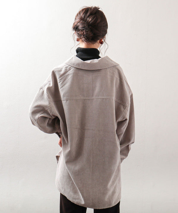 Fashion Letter CPO コーデュロイシャツジャケット グレージュ