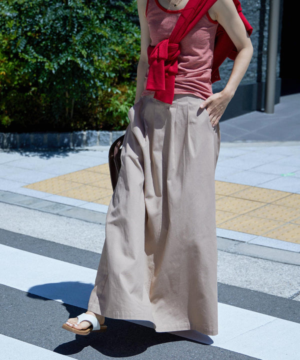 Fashion Letter バックシャーリングベルトAラインスカート ベージュ