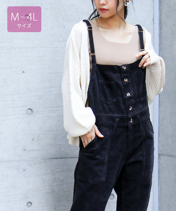 Fashion Letter コーデュロイワイドサロペマキシパンツ ブラック