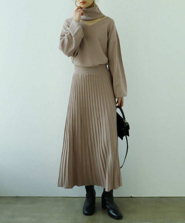 Fashion Letter オフタートルオープンネックニット モカ