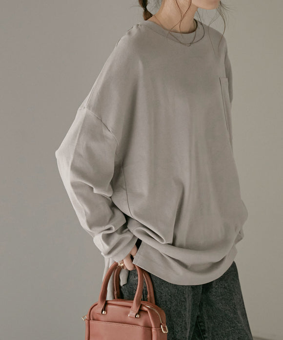Fashion Letter サイドスリットポケットTシャツ グレージュ
