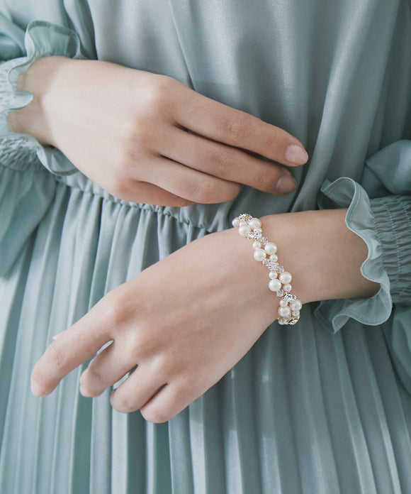 niana パール&ビジュービーズ ラインブレスレット オフホワイト