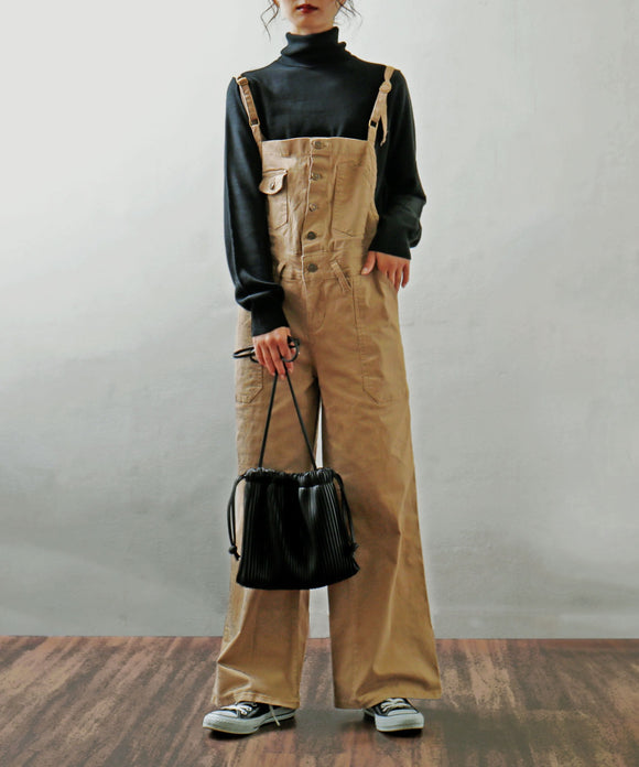Fashion Letter ツィルワイドサロペットパンツ ベージュ
