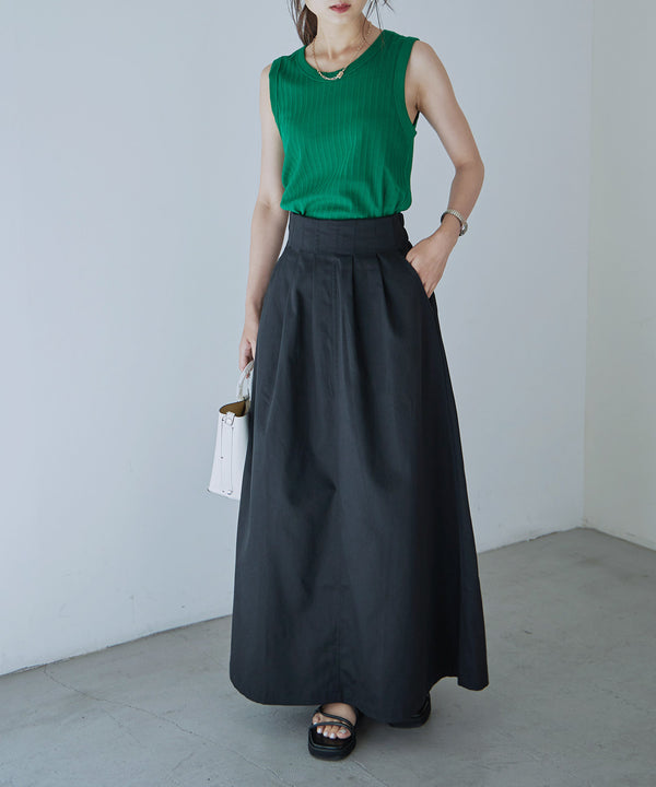 Fashion Letter バックシャーリングベルトAラインスカート ブラック