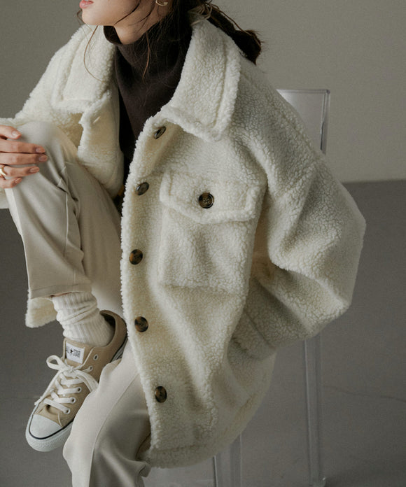 Fashion Letter ボアBIGジャケット アイボリー