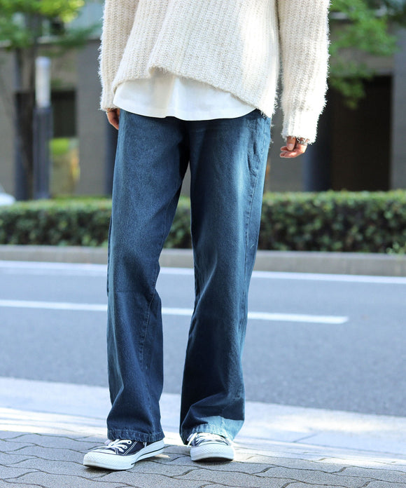 Fashion Letter ストレートデニムパンツ ブルー