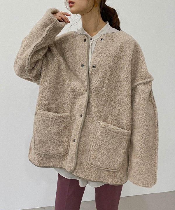 Fashion Letter フェイクムートンリバーシブルジャケット グレージュ