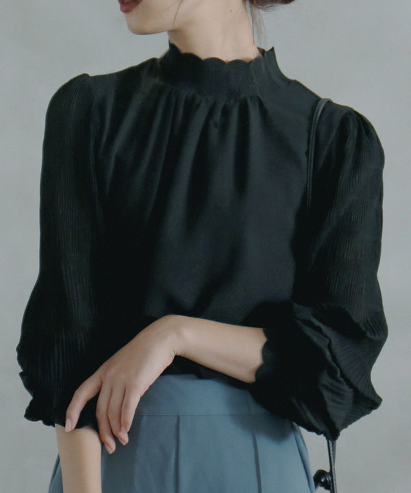 Fashion Letter マジョリカプリーツハイネックブラウス ブラック