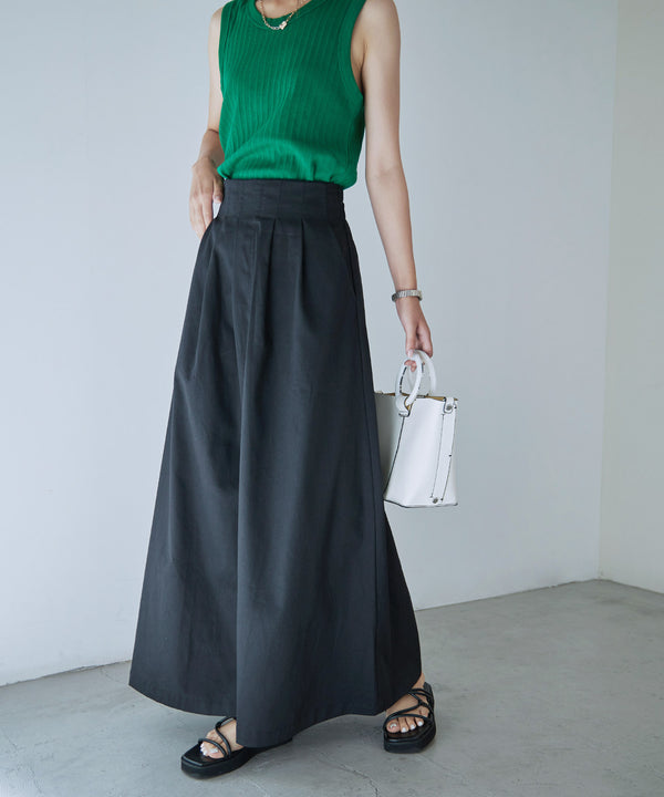 Fashion Letter バックシャーリングベルトAラインスカート ブラック