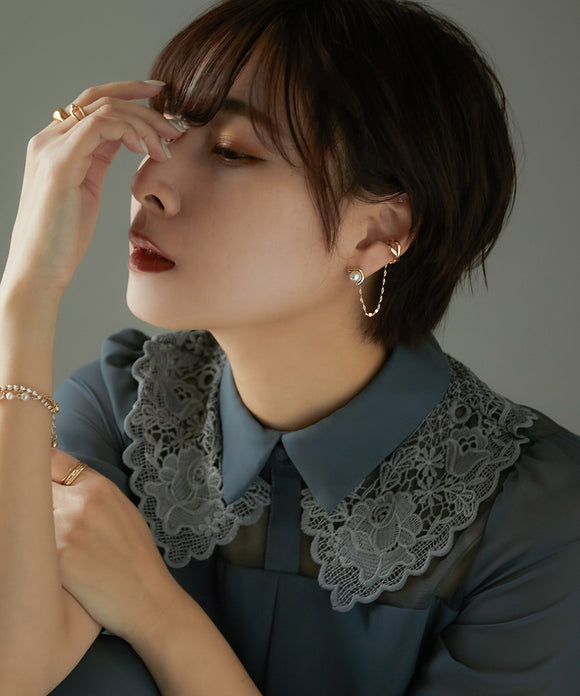 niana メタルイヤーカフ×パールチェーンピアス オフホワイト