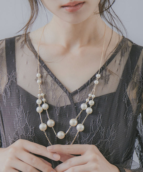 niana ランダムコットンパールミックス ２連ロングネックレス オフホワイト