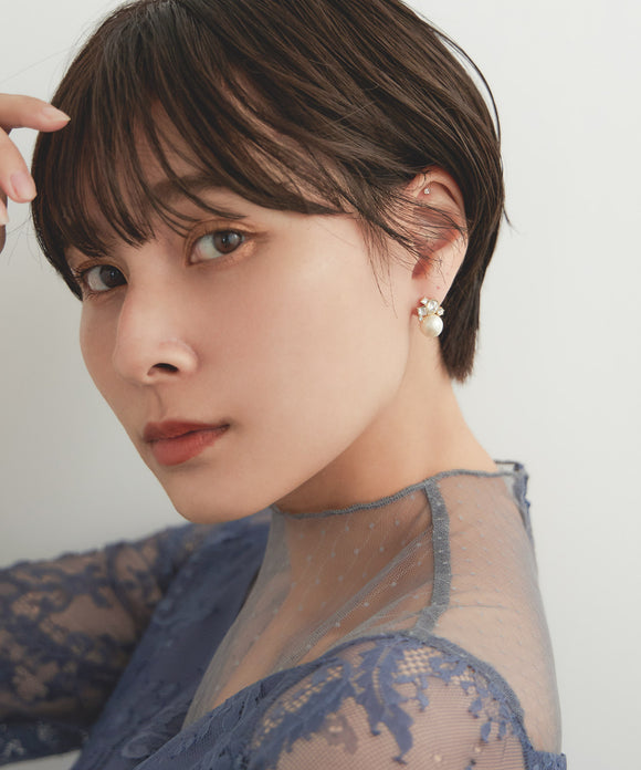 niana クリスタルビジューパールノンホールピアス ゴールド