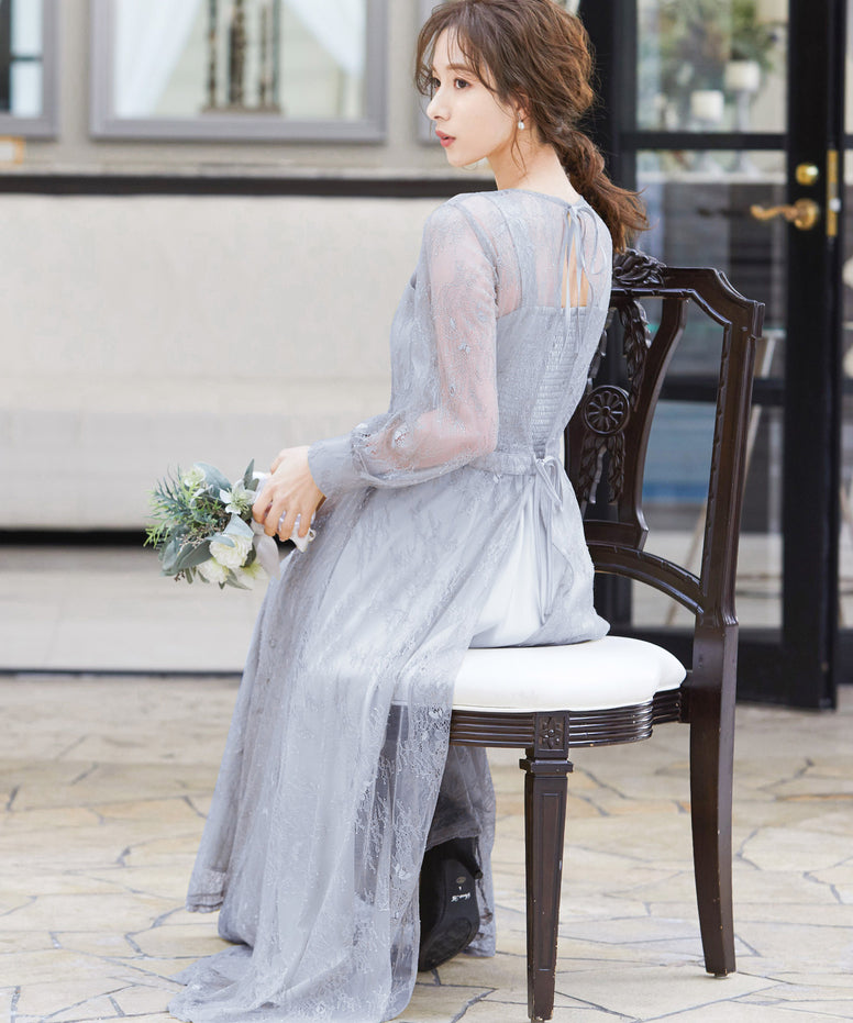 2wayバックリボン総レースドレス 結婚式ワンピース｜パーティードレス 