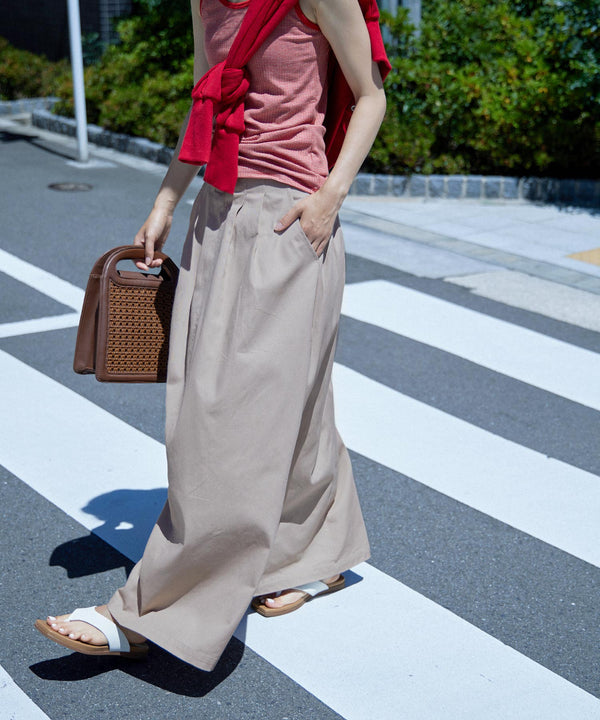 Fashion Letter バックシャーリングベルトAラインスカート ベージュ