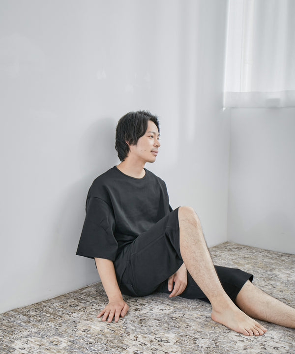 Fashion Letter ダンボールニット　5分袖ハーフパンツ上下セットアップ ブラック