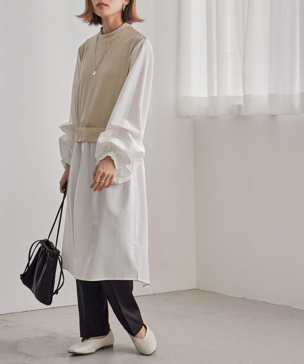 Fashion Letter シャツベストドッキングチュニック ベージュ