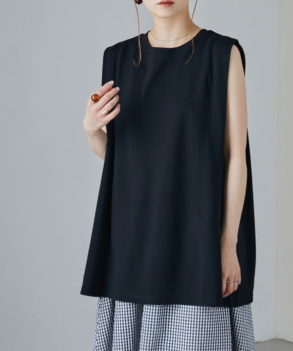Fashion Letter シルケットライクBOXYノースリーブtee ブラック